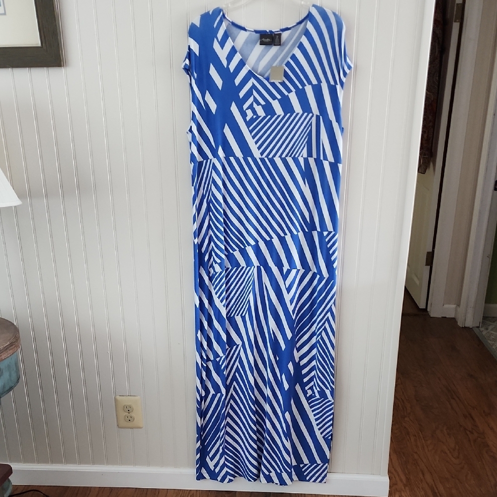 Blue and White Striped Maxi Dress